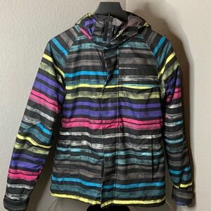 BURTON Women’s DriRide Snow Jacket Black with Multi-color Horizontal Stripes Sz